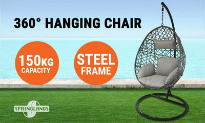 Alivio Rattan Weave Hanging Egg Chair with Cushions for Indoor Outdoor Swing Patio Garden - Grey - 6