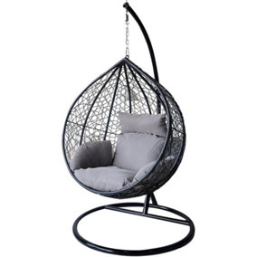 Alivio Rattan Weave Large Hanging Egg Chair with Cushions for Indoor Outdoor Swing Patio Garden - Grey