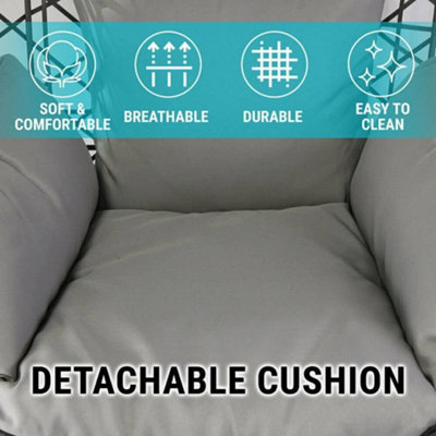 Alivio Rattan Weave Large Hanging Egg Chair with Cushions for Indoor Outdoor Swing Patio Garden - Grey - 6