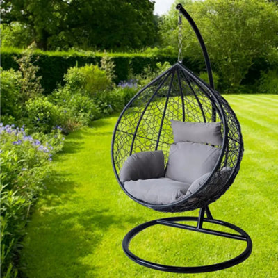 Alivio Rattan Weave Large Hanging Egg Chair with Cushions for Indoor Outdoor Swing Patio Garden - Grey - 7