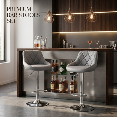 Alivio Set of 2 Premium Luxury Chrome Bar Stools Extra Comfortable for ...
