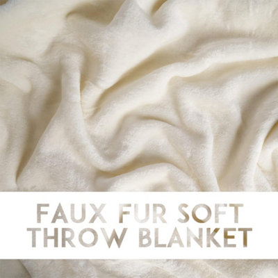 Alivio Small Faux Fur Mink Throw Luxury Super Soft Plain Bed Sofa Settee Throw Blanket - Cream - 3
