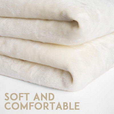 Alivio Small Faux Fur Mink Throw Luxury Super Soft Plain Bed Sofa Settee Throw Blanket - Cream - 7