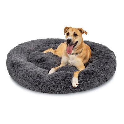 Alivio Soft Round Dog Cat Pets Bed, Anti Anxiety Washable Animal Bed - Grey