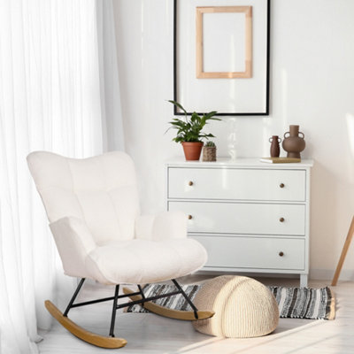 Alivio Teddy Rocking Chair for Nursery, Comfy Rocking Armchair with High Backrest - White