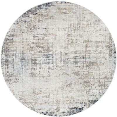 ALIX Round Abstract Modern Marble Blue/Ivory Area Rug 200 x 200 cm