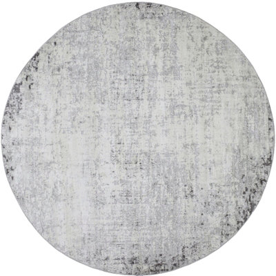 ALIX Round Abstract Modern Marble Charcoal Area Rug 160 x 160 cm