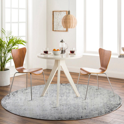 ALIX Round Abstract Modern Marble Charcoal Area Rug 160 x 160 cm