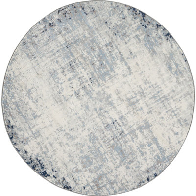 ALIX Round Abstract Modern Marble Dark Blue Area Rug 200 x 200 cm