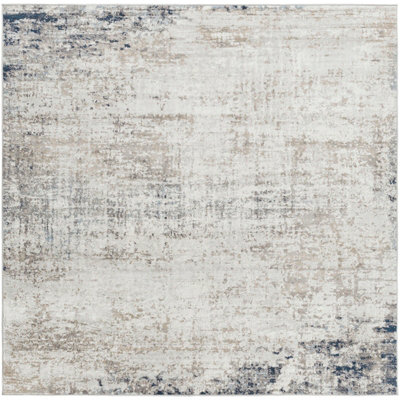 ALIX Square Abstract Modern Marble Blue/Ivory Area Rug 200 x 200 cm