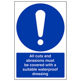All Cuts And Abrasions Must Be Covered Catering Sign - Adhesive Vinyl - 150x200mm (x3)