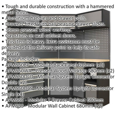 All-in-One 1.6m Garage Corner Storage System - Modular - Pressed Wood Worktop
