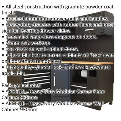 All-in-One 1.7m Garage Corner Storage System - Modular - Oak Wood Worktop