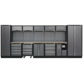 All-in-One 4.9m Garage Storage System - Modular Units - Pressed Wood Worktop