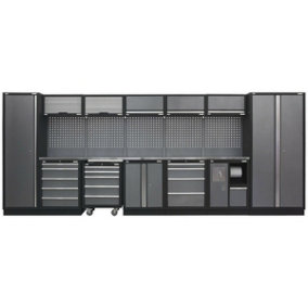 All-in-One 4.9m Garage Storage System - Modular Units - Stainless Steel Worktop
