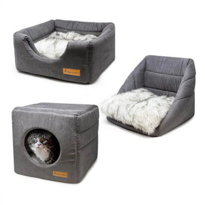 All Pet Solutions 3 in 1 Dog Cat Cube Bed Grey DIY at B Q