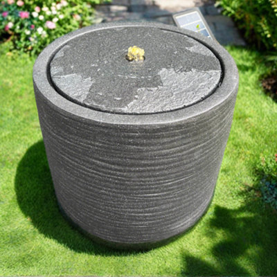 All Pond Solutions Round Water Feature with LED Lights - Plug Powered - Dark Grey 36x36x28cm