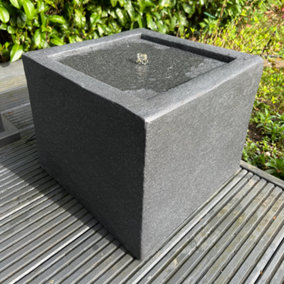 All Pond Solutions Square Water Feature with LED Lights - Solar powered - Dark Grey 37x37x30cm