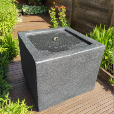All Pond Solutions Square Water Feature with LED Lights - Solar powered - Dark Grey 37x37x30cm