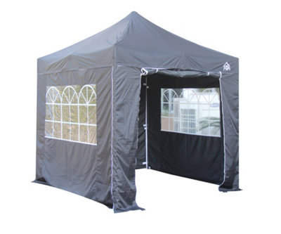 All Seasons Gazebos 2.5x2.5 Full Waterproof Pop Up Gazebo with 4 Heavyweight Side Panels and Accessories Black