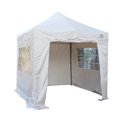 All Seasons Gazebos 2.5x2.5 Full Waterproof Pop Up Gazebo with 4 Heavyweight Side Panels and Accessories Cream