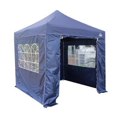 All Seasons Gazebos 2.5x2.5 Full Waterproof Pop Up Gazebo with 4 Heavyweight Side Panels and Accessories Navy Blue