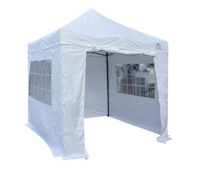 All Seasons Gazebos 2.5x2.5 Full Waterproof Pop Up Gazebo with 4 Heavyweight Side Panels and Accessories White