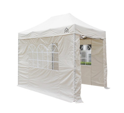 All Seasons Gazebos 2.5x2.5 Full Waterproof Pop Up Gazebo with 4 Lightweight Side Panels and Accessories Beige