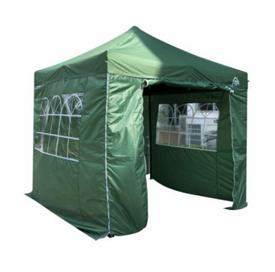 All Seasons Gazebos 2.5x2.5 Full Waterproof Pop Up Gazebo with 4 Lightweight Side Panels and Accessories Green