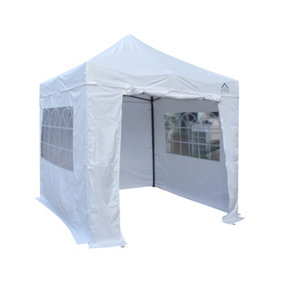 All Seasons Gazebos 2.5x2.5 Full Waterproof Pop Up Gazebo with 4 Lightweight Side Panels and Accessories White