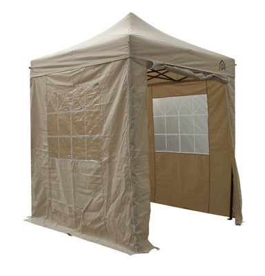 All Seasons Gazebos 2x2 Full Waterproof Pop Up Gazebo with 4 Heavyweight Side Panels and Accessories Beige