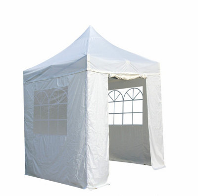 All Seasons Gazebos 2x2 Full Waterproof Pop Up Gazebo with 4 Heavyweight Side Panels and Accessories White