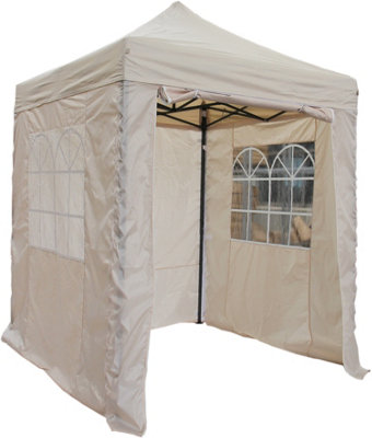 All Seasons Gazebos 2x2 Full Waterproof Pop Up Gazebo with 4 Lightweight Side Panels and Accessories Beige