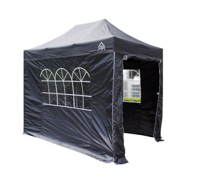 All Seasons Gazebos 3x2 Full Waterproof Pop Up Gazebo with 4 Lightweight Side Panels and Accessories Black