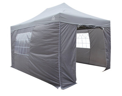 All Seasons Gazebos 3x4.5 Full Waterproof Pop Up Gazebo with 4 Heavyweight Side Panels and Accessories Metallic Grey