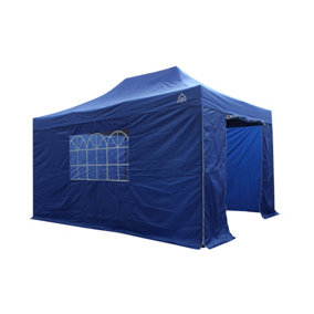 All Seasons Gazebos 3x4.5 Full Waterproof Pop Up Gazebo with 4 Lightweight Side Panels and Accessories Royal Blue