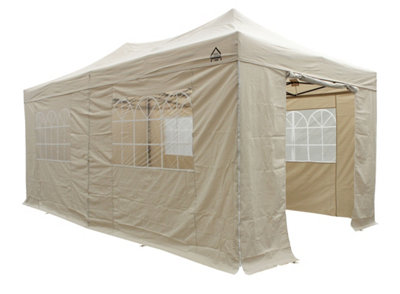 All Seasons Gazebos 3x6 Full Waterproof Pop Up Gazebo with 4 Heavyweight Side Panels and Accessories Beige