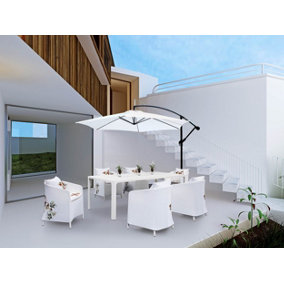 All Seasons Gazebos Ross James Premium Garden Parasol Umbrella With Crank Handle Including Base Weight White