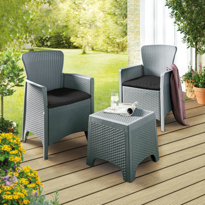 All-Weather Rattan Furniture Set Chairs Table in Pebble Grey