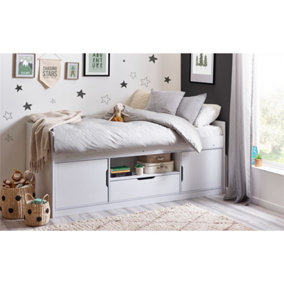All White Low Sleeper Bed with Storage - Single (90cm)