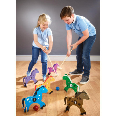 All Wood Pony Croquet Set - Indoor Outdoor Home Garden Kids Childrens Summer Sport Fun Family Toy Game