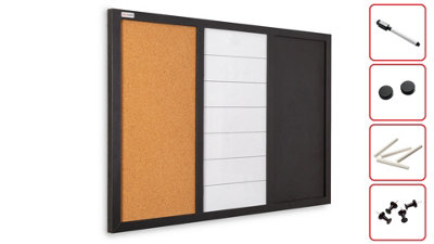 ALLboards 3-in-1 Combination Board: Dry Erase-Magnetic, Magnetic-Chalk, and Cork Board 60x40 cm