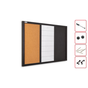 ALLboards 3-in-1 Combination Board: Dry Erase-Magnetic, Magnetic-Chalk, and Cork Board 60x40 cm