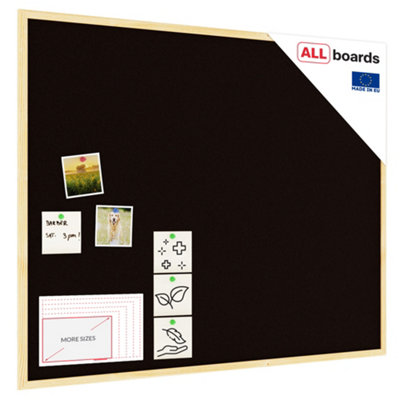 ALLboards Black cork notice board wooden natural frame 100x80 cm