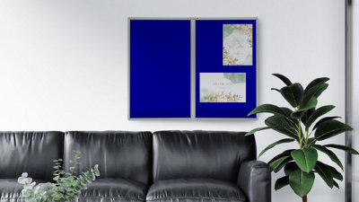 ALLboards Blue Felt Display Case with Aluminium Frame 150x100cm Lockable Poster Case with Felt Rear Panel