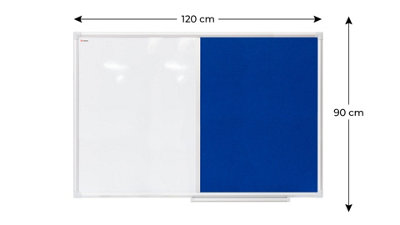 ALLboards Combination Board 2 in 1 Whiteboard & Blue Felt Board with Aluminium Frame 120x90cm, Pin Board Magnetic Board