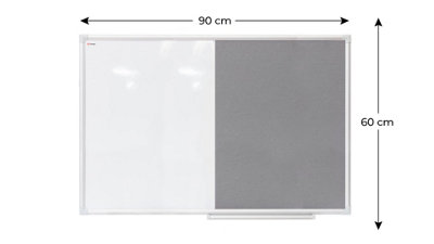 ALLboards Combination Board 2 in 1 Whiteboard & Grey Felt Board with Aluminium Frame 90x60cm, Pin Board Magnetic Board