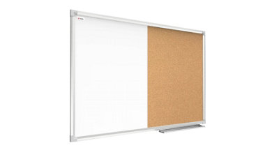 ALLboards COMBO whiteboard dry erase magnetic and cork notice board aluminium frame 90x60 cm