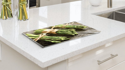 ALLboards Glass Chopping Board ASPARAGUS BUNDLES 60x52cm Cutting Board Splashback Worktop Saver for Kitchen Hob Protection