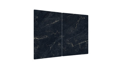 ALLboards Glass Chopping Board Black Marble 2 Set 52x30cm Cutting Board Splashback Worktop Saver for Kitchen Hob Protection